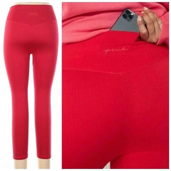 PINK| Active| Seamless| Legging| With backside Pocket - Picture 1 of 13